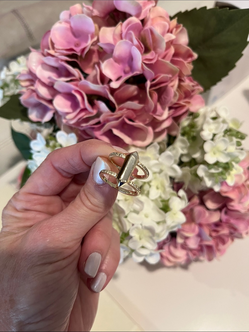 Kendra Scott Gold Toned Double Band Ring with Vertical Bar and Pavé Accents